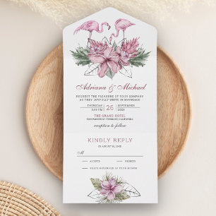 Casamento Floral Rosa Aquarela Tropical Flamingo