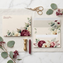 Casamento Floral Rosa Bege Borgonha em Aquarela