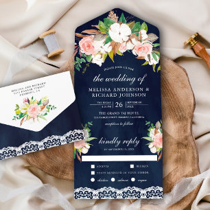Casamento Floral Rosa Bege Magnólia Algodão Azul M
