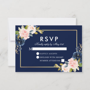 Casamento Floral Rosa Blush RSVP Azul Dourado