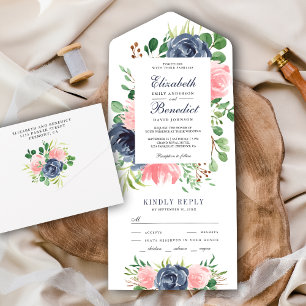 Casamento Floral Rosa Choque Rústico e Azul Naval
