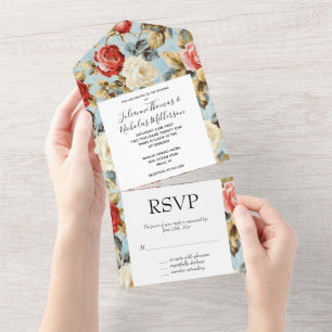 Casamento Floral Rosa de Creme Vermelho Azul