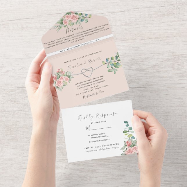 Casamento Floral Rosa Empoeirado (Aba destacável)