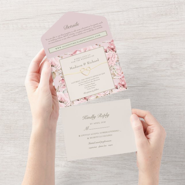 Casamento Floral Rosa Romântico (Aba destacável)