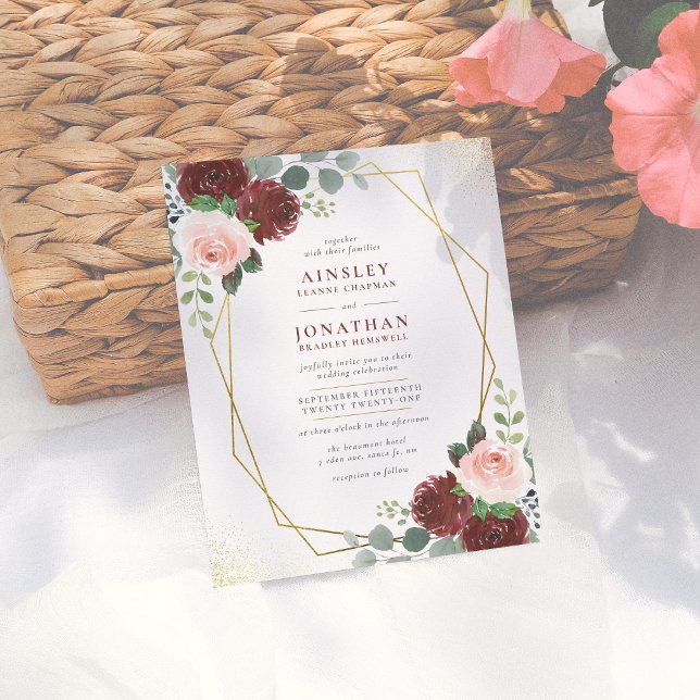 Casamento Floral Rosa-Rosa-Blush Dourado e Brilhan (Criador carregado)