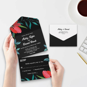 Casamento Floral Rosa Vermelha Selvagem Preto E Br