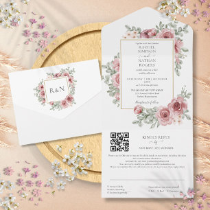 Casamento Floral Rose Gold Geométrico Código QR