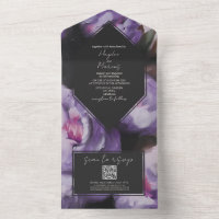 Casamento Floral Roxo-Dramático Botânico RSVP QR