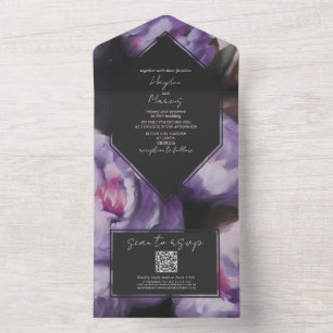Casamento Floral Roxo-Dramático Botânico RSVP QR