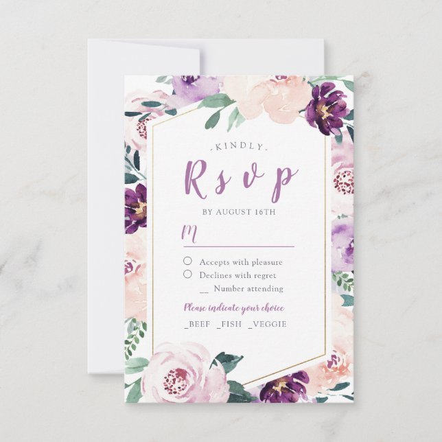 Casamento floral roxo e botânico floral RSVP (Frente)