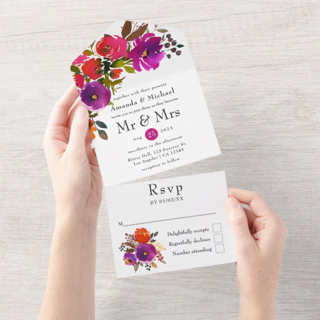 Casamento Floral Roxo e Laranja (Aba destacável)