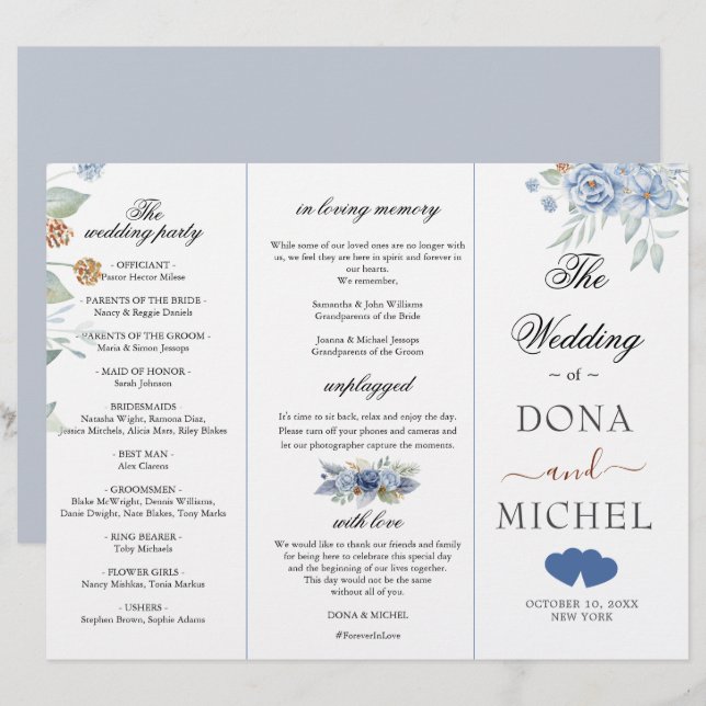 Casamento Floral Rustic Blue Winter (Frente/Verso)