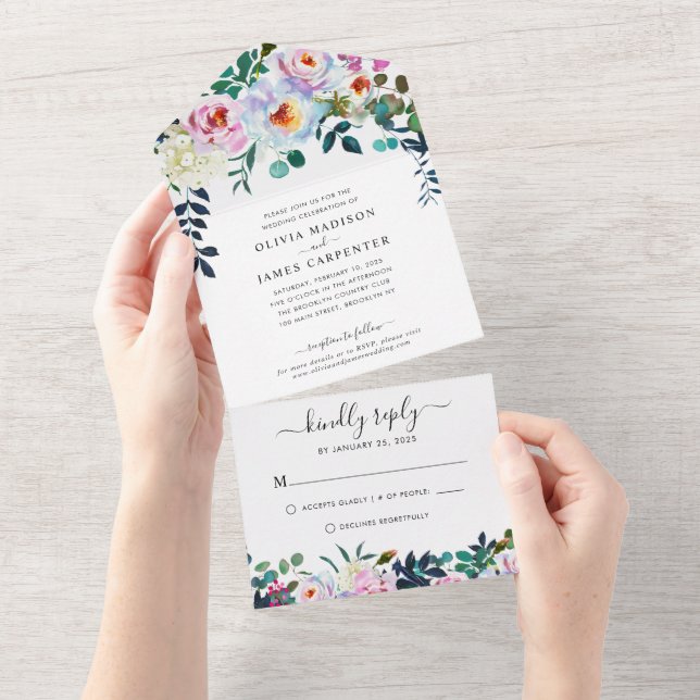 Casamento Floral Rustic Boho Blush Pink Dusty Azul (Aba destacável)