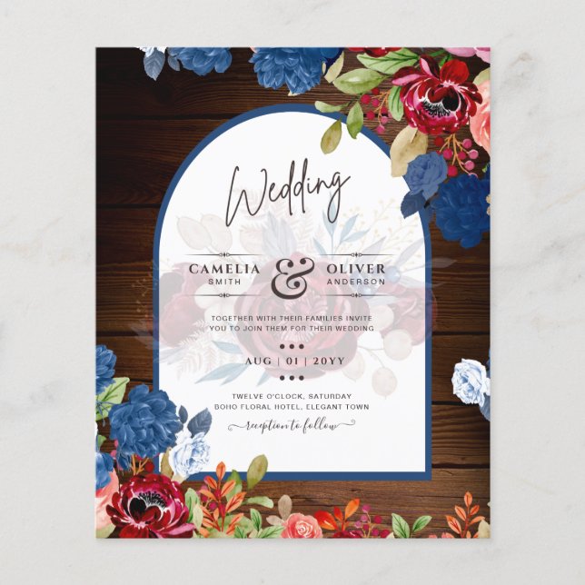 Casamento Floral Rustic Burgundy Blue (Frente)