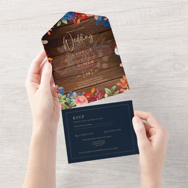 Casamento Floral Rustic Burgundy Blue (Aba destacável)
