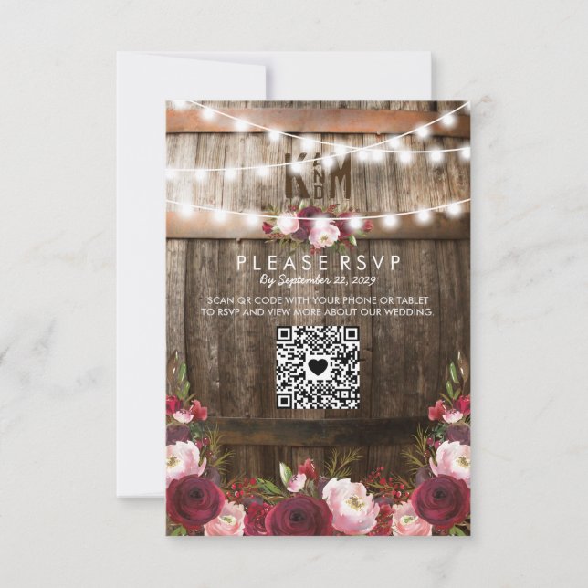 Casamento Floral Rustic Burgundy QR RSVP (Frente)