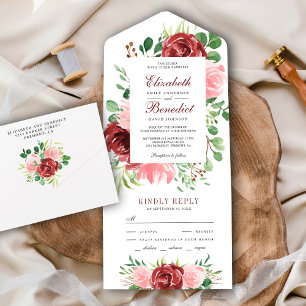 Casamento Floral Rustic Burgundy Red e Blush Pink