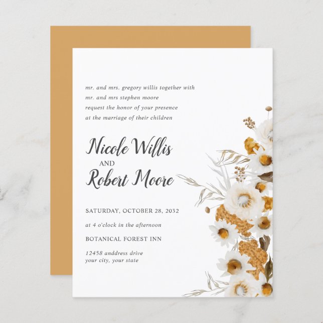 Casamento floral Rustic Chamomile Mimosa (Frente/Verso)