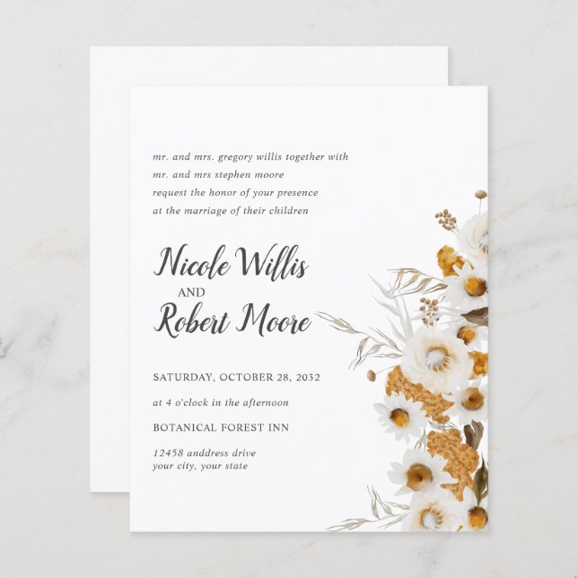 Casamento floral Rustic Chamomile Mimosa (Frente/Verso)