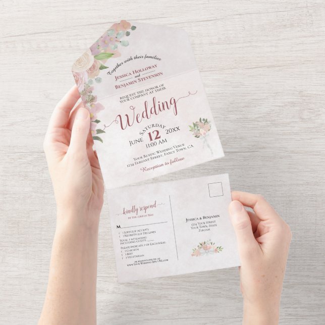 Casamento Floral Rustic Dusty Rosa Watercolor (Aba destacável)