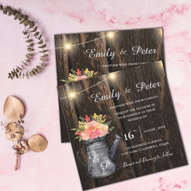 Casamento Floral Rustic Wood Jug Orange Watercolor (Criador carregado)