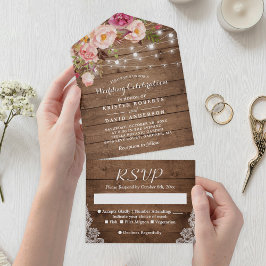 Casamento Floral Rustic Wood String Lights Blush