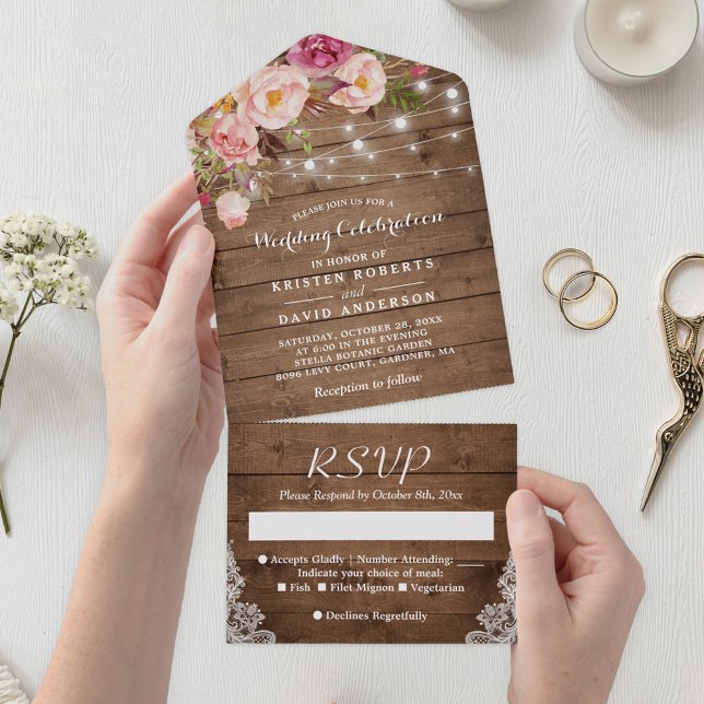 Casamento Floral Rustic Wood String Lights Blush (Criador carregado)
