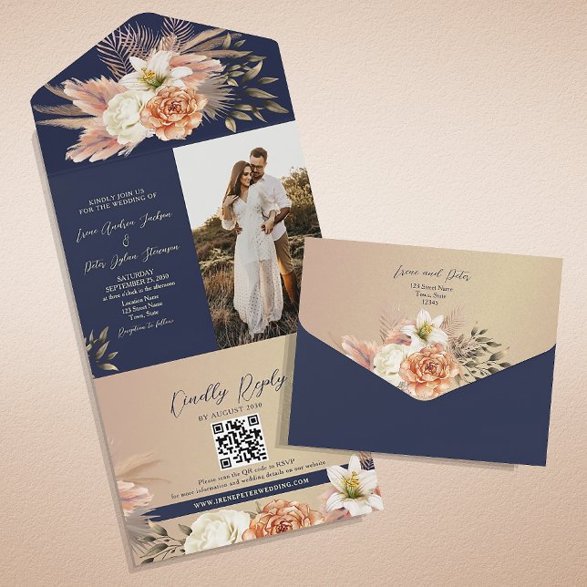 Casamento Floral Rústico Azul Marinho (Criador carregado)