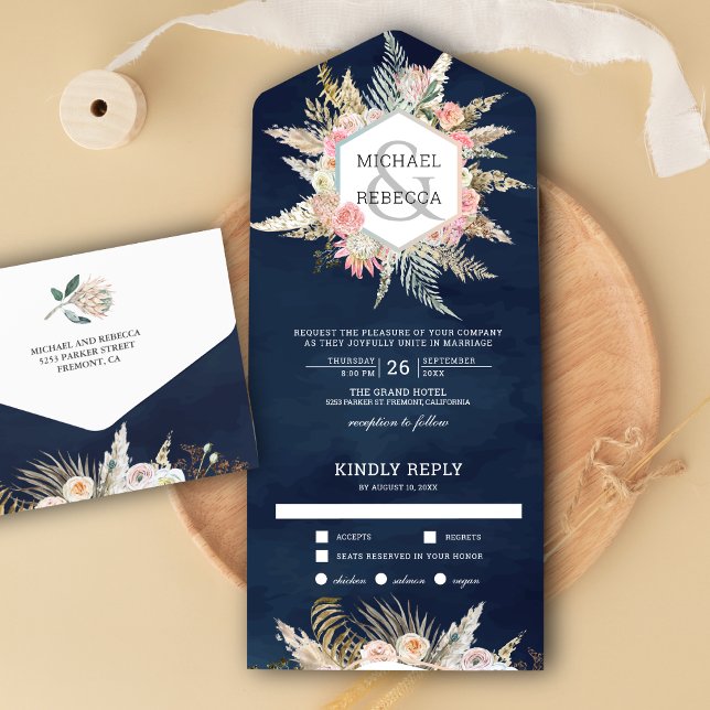 Casamento Floral Rústico Boho Grama Pampas Azul Ma (Criador carregado)