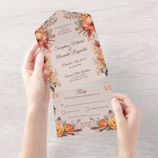Casamento Floral Rústico em Aquarela de Outono (Aba destacável)