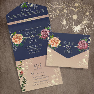 Casamento Floral Rústico em Azul Marinho e Bege Ro