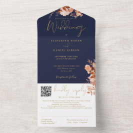 Casamento Floral Rústico em Azul Marinho e Dourado