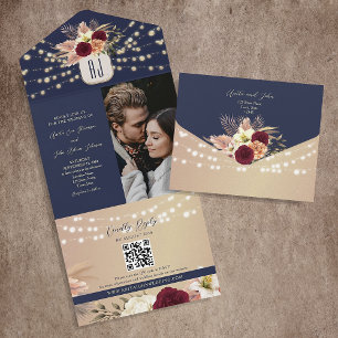 Casamento Floral Rústico em Burgundy e Azul Marinh