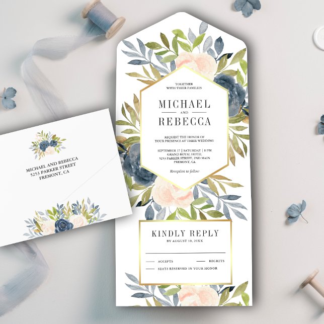 Casamento Floral Rústico, Rosa Esmagada e Azul Dus (Criador carregado)