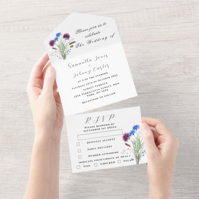 Casamento Floral Simples Com Tistle Botânico Por A (Aba destacável)