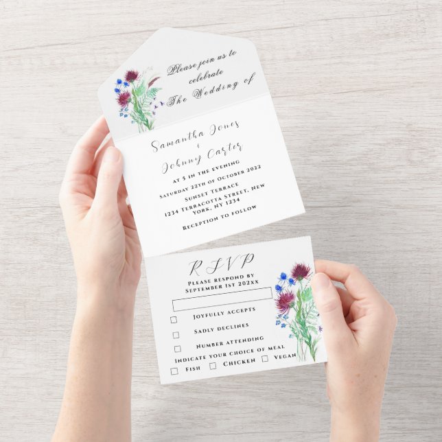 Casamento Floral Simples Com Tistle Botânico Por A (Aba destacável)