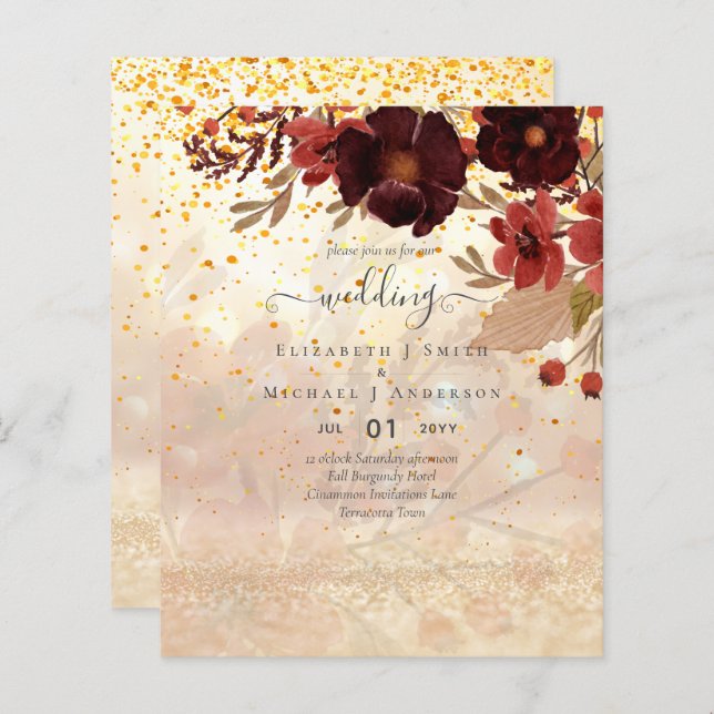 Casamento Floral Terracotta Burgundy Vermelho (Frente/Verso)