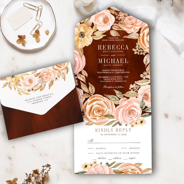 Casamento Floral Terroso Outono Rústico Laranja Qu (Criador carregado)