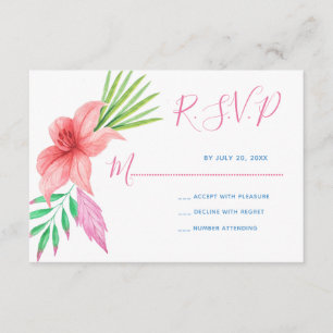 Casamento floral tropical do Havaí, rosa, rsvp