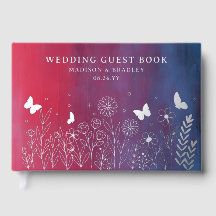Casamento Floral Vermelho Azul Real Foil Elegante