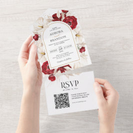 Casamento floral vermelho-rubi e branco