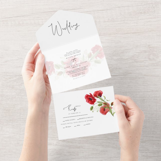 Casamento Floral Vermelho Simples de Inverno (Aba destacável)