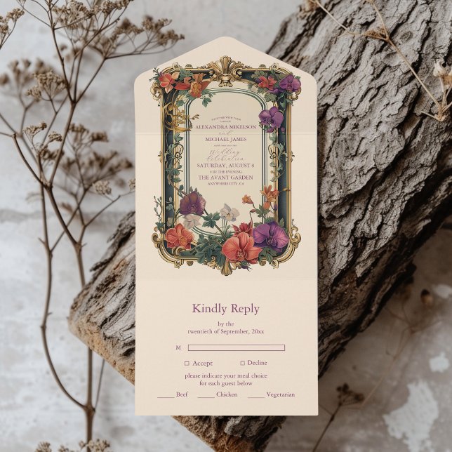 Casamento Floral Vintage Dourado Roxo (Criador carregado)