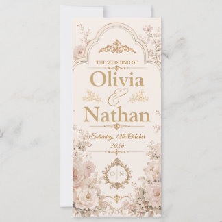 Casamento Floral Vintage Elegante Rosa Bege Dourad