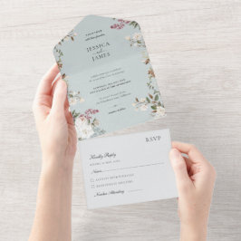 Casamento Floral Vintage Elegante Verde Menta