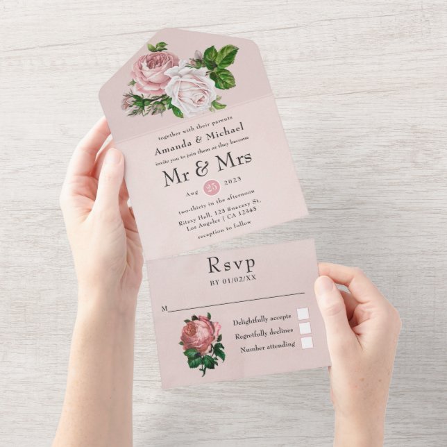 Casamento Floral Vintage Rosa e Branco (Aba destacável)