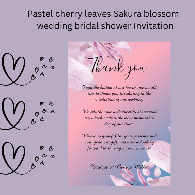 Casamento florescente de pastel Cartões de agradec (Pastel cherry blossom wedding Flat Thank You Card)
