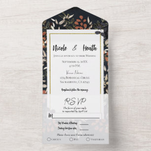 Casamento Folhas Botânicas Ousadas Azul Melancólic