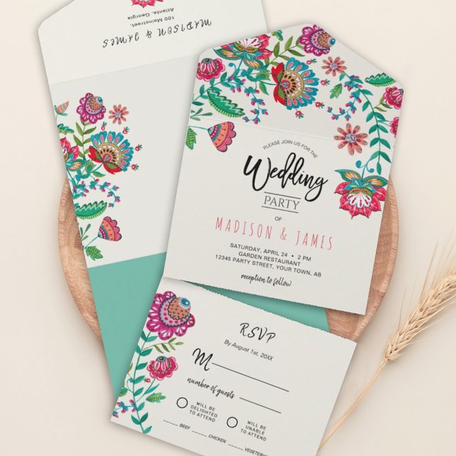 Casamento Folk Flowers Boho Turquoise Fiesta (Criador carregado)