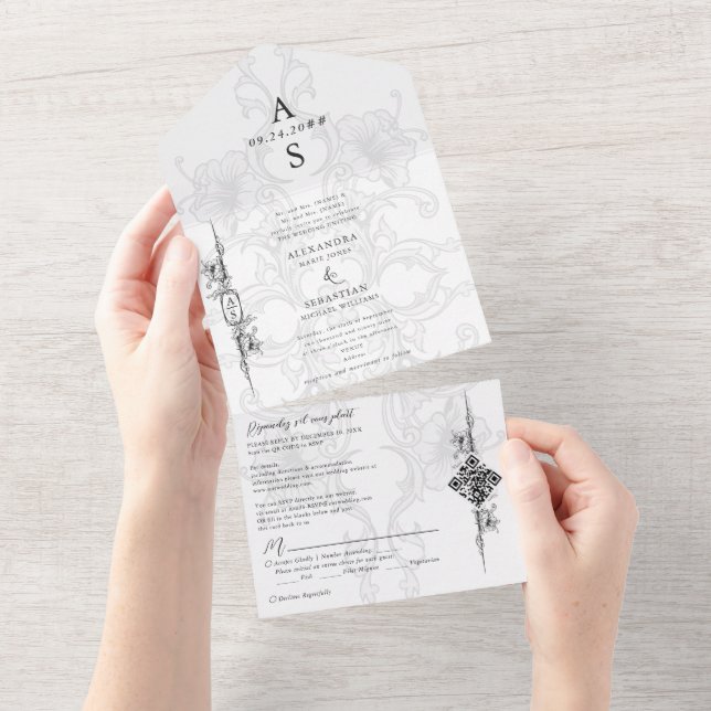 Casamento Formal Branco Barroco Negro Branco Elega (Tearaway)